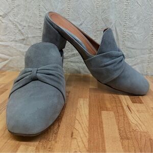 Vionic Presley Gray Suede Knotted Arch Support Block Heeled Slip On Mules Sz 10